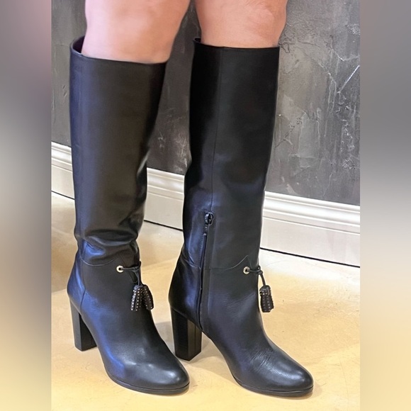 Anaki Paris Euro Leather Black Heeled Boots with Chunky Block Heel - Picture 3 of 7